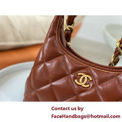 Chanel Shiny Lambskin  &  Gold-Tone Metal Small Hobo Bag brown AS4922 2025